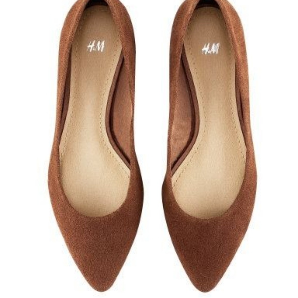 Brown Suede Leather Pointed Toe Flats Size 7